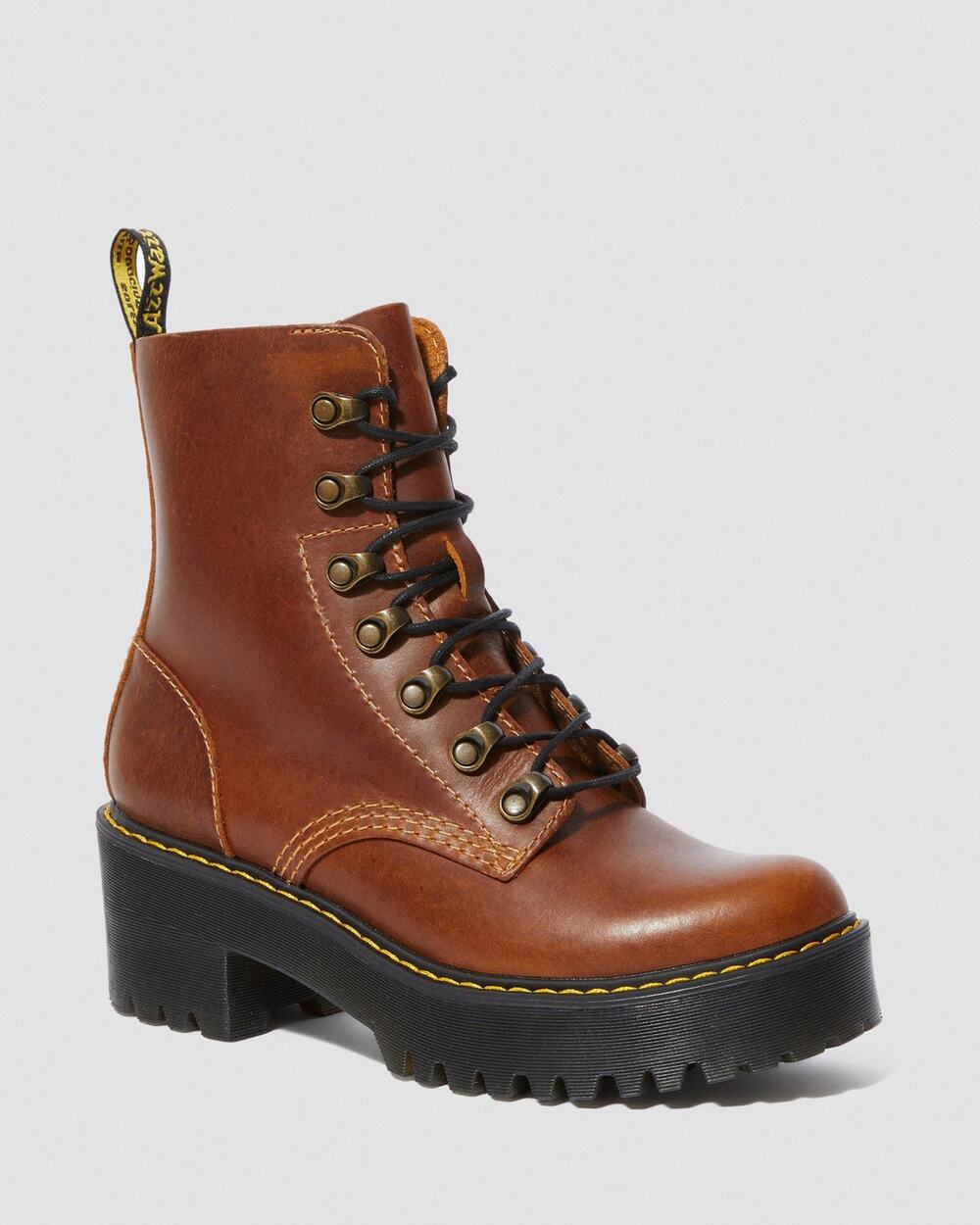 Dr. Martens Leona Butterscotch Brown Women’s New Orleans Leather Heeled Boots 8
